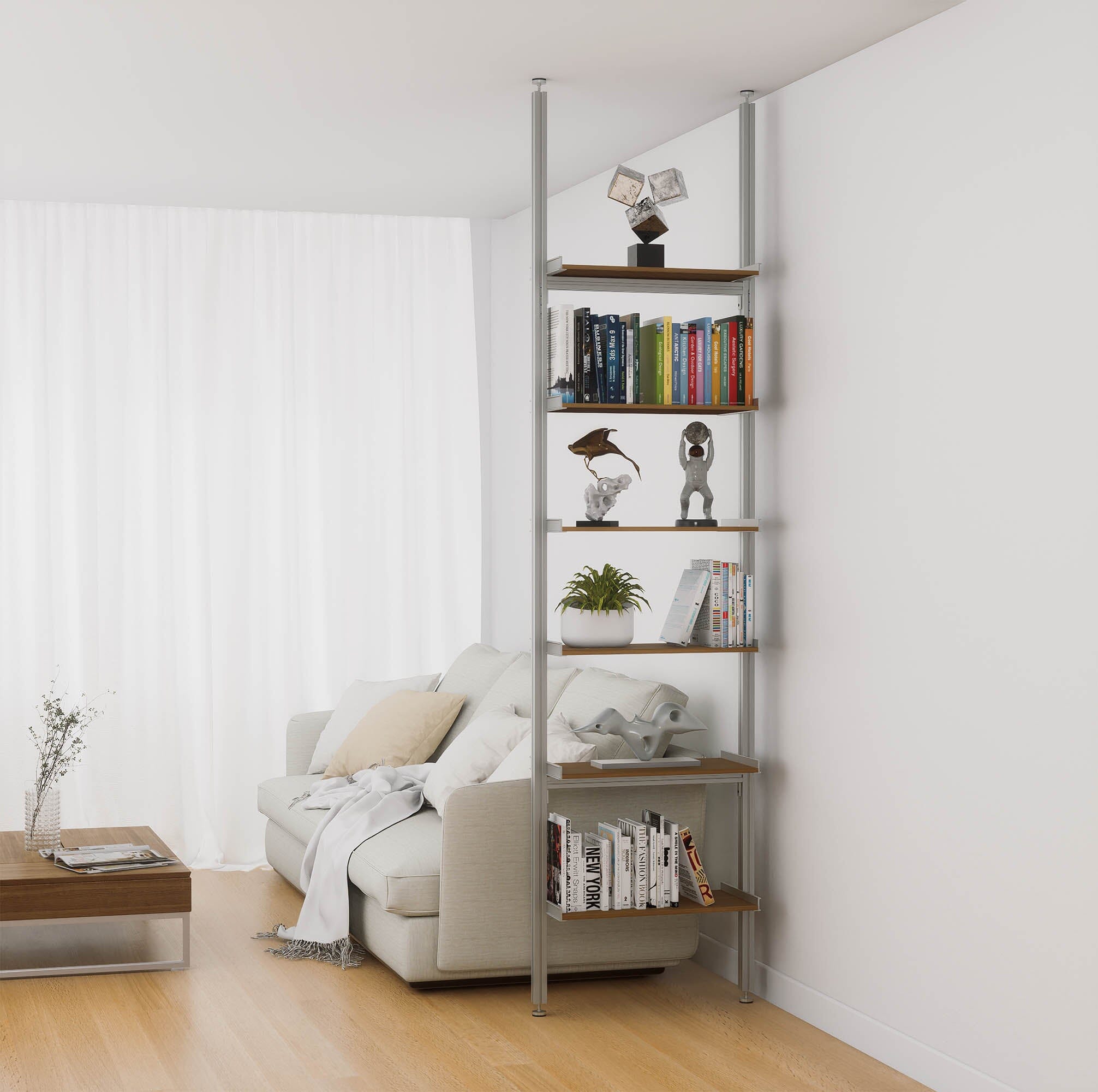 Aluminaire Wood Inspired Floor to Ceiling Shelving