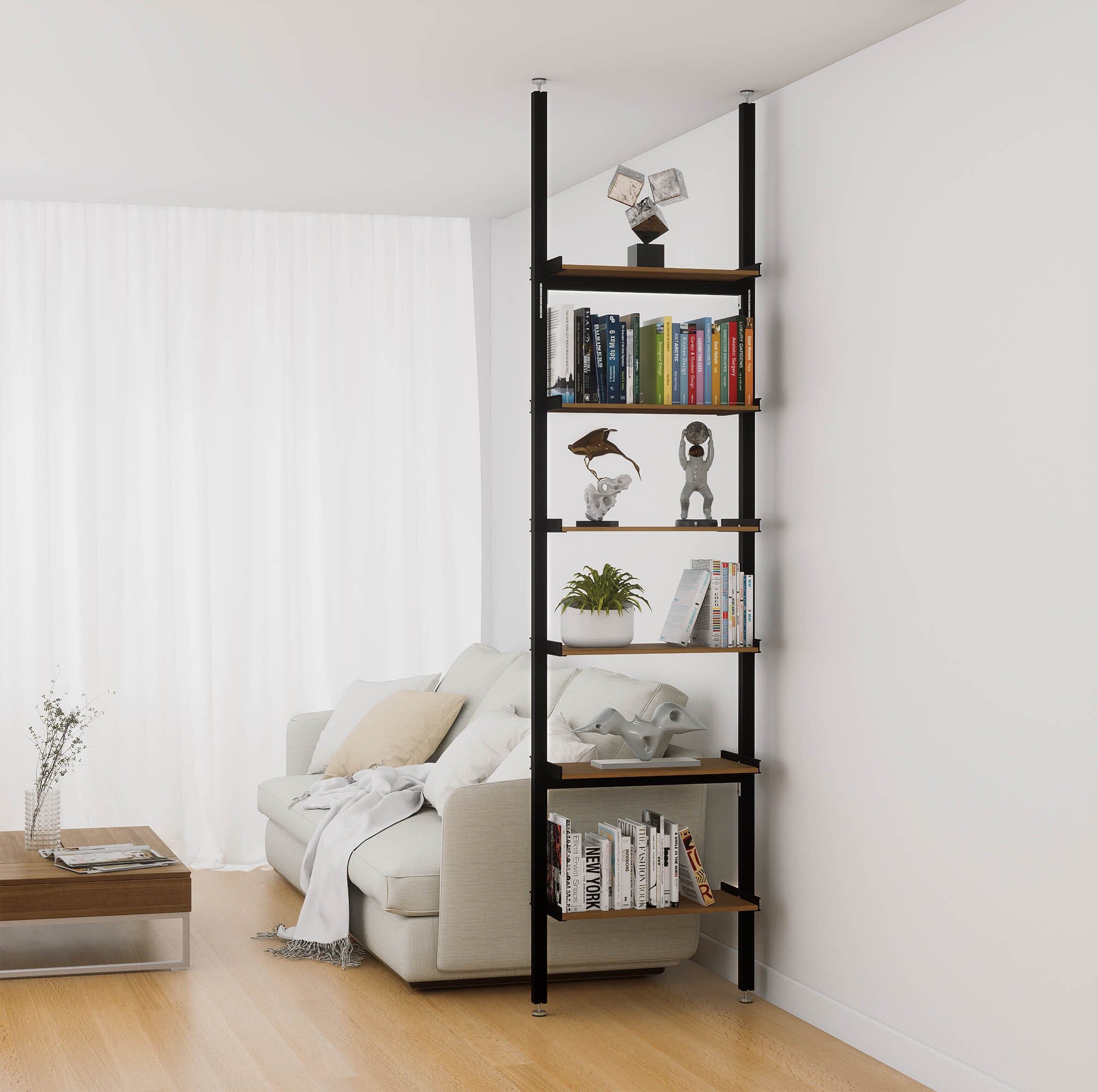 Aluminaire Wood Inspired Floor to Ceiling Shelving