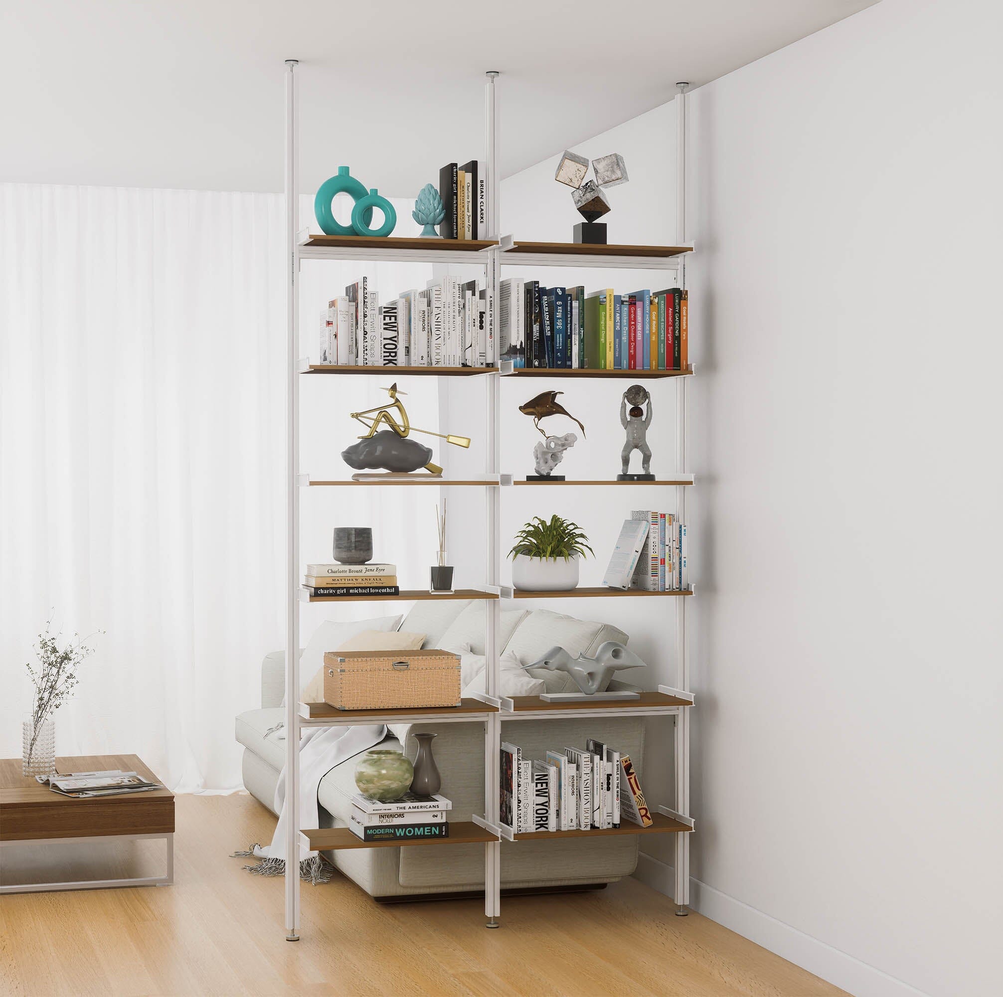 Aluminaire Wood Inspired Floor to Ceiling Shelving