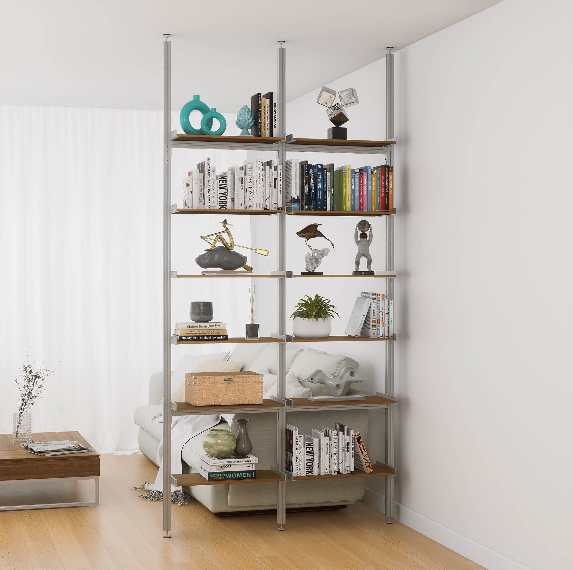 Aluminaire Wood Inspired Floor to Ceiling Shelving