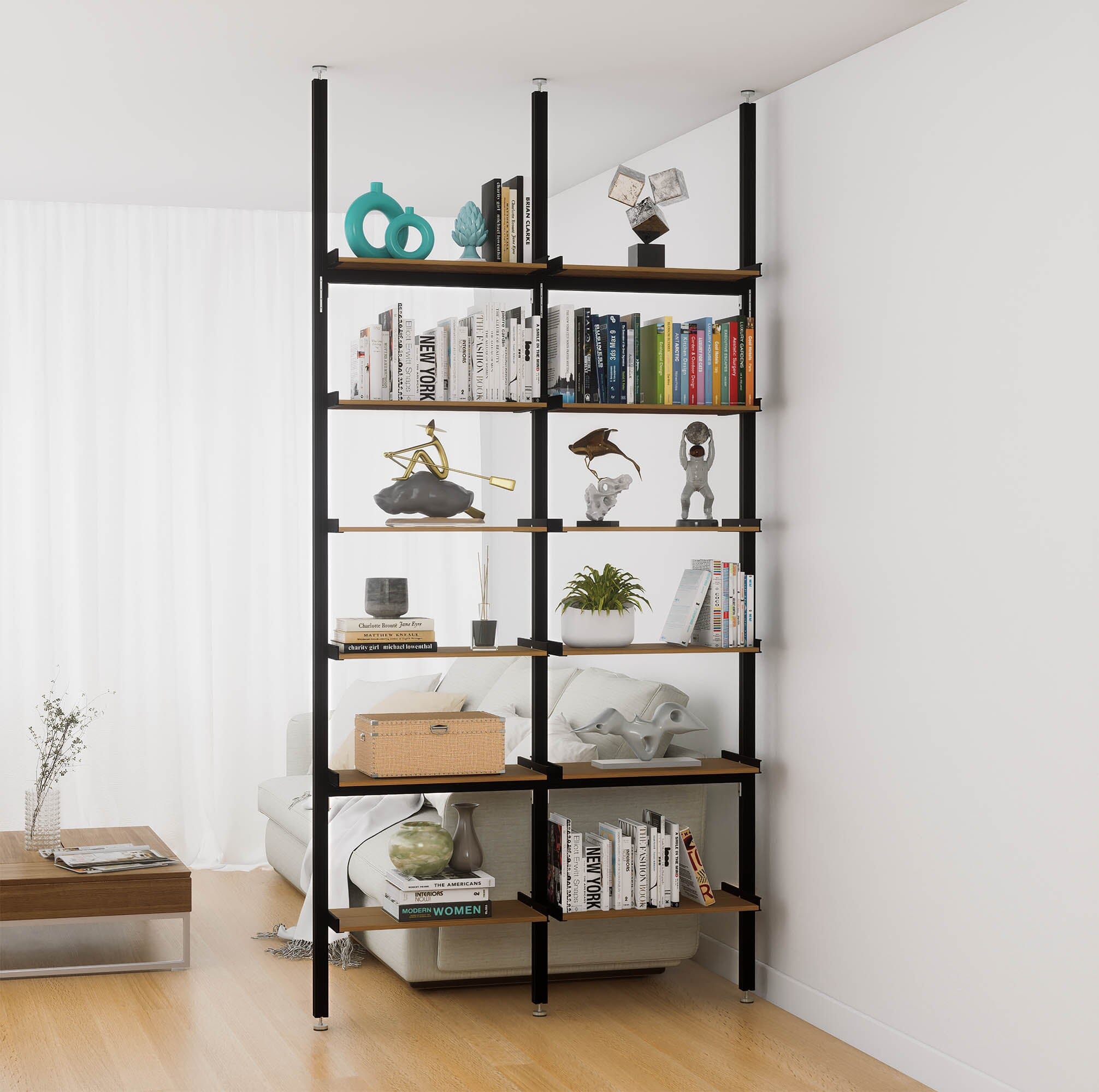 Aluminaire Wood Inspired Floor to Ceiling Shelving