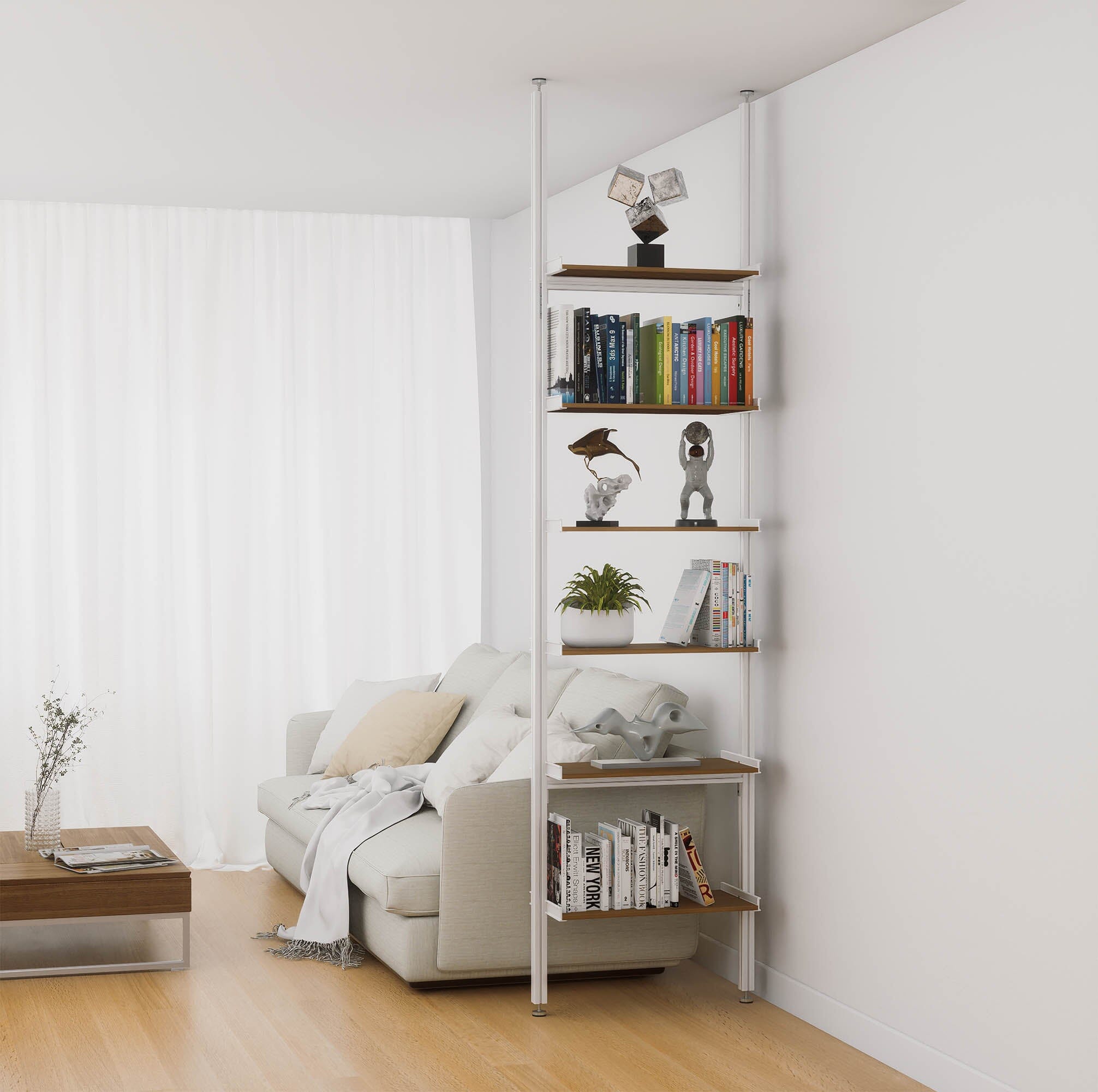 Aluminaire Wood Inspired Floor to Ceiling Shelving