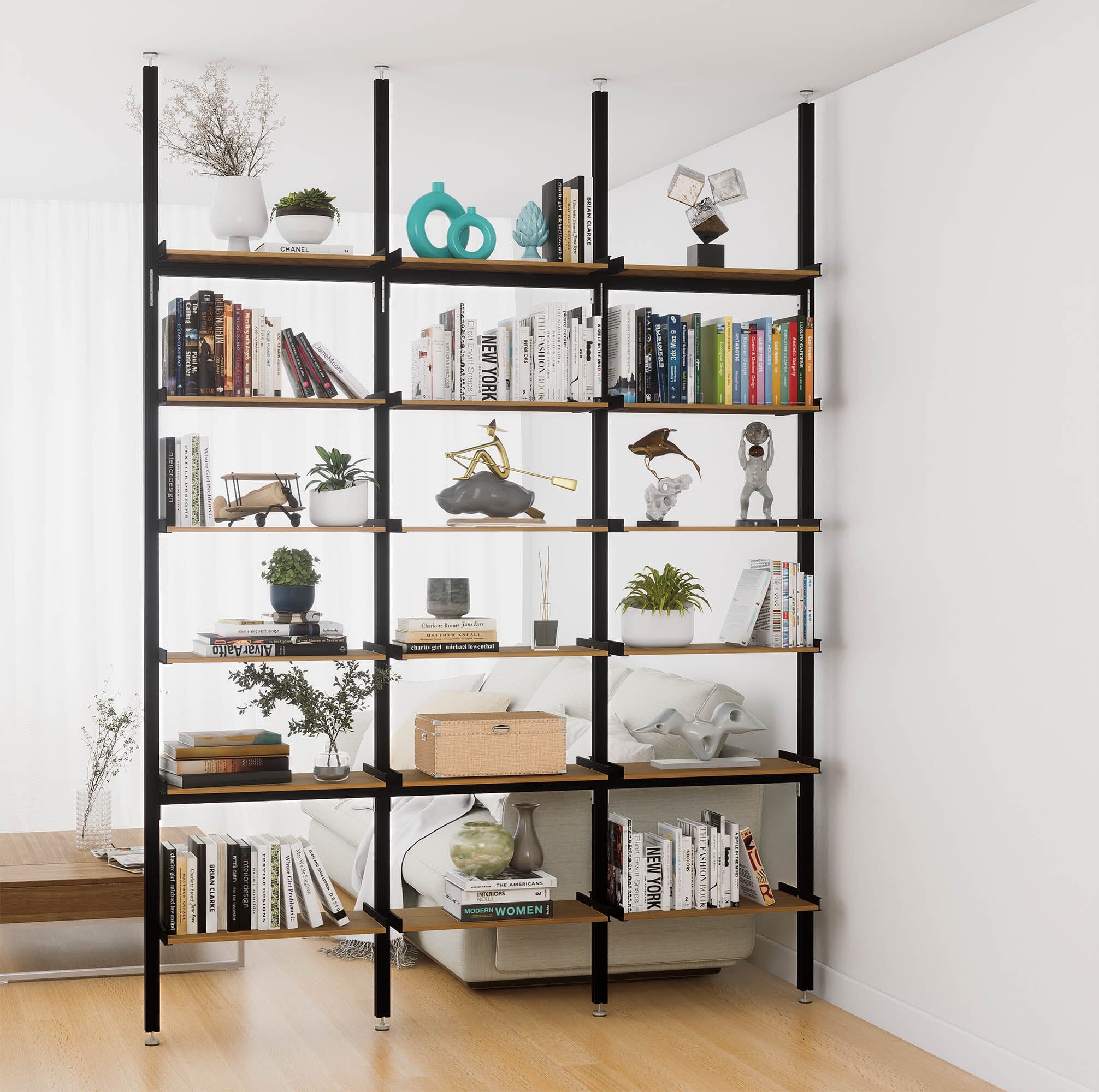 Aluminaire Wood Inspired Floor to Ceiling Shelving