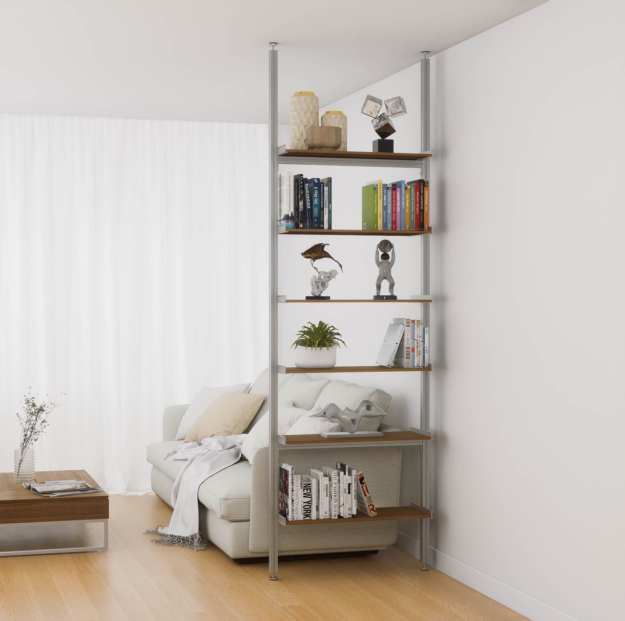 Aluminaire Wood Inspired Floor to Ceiling Shelving