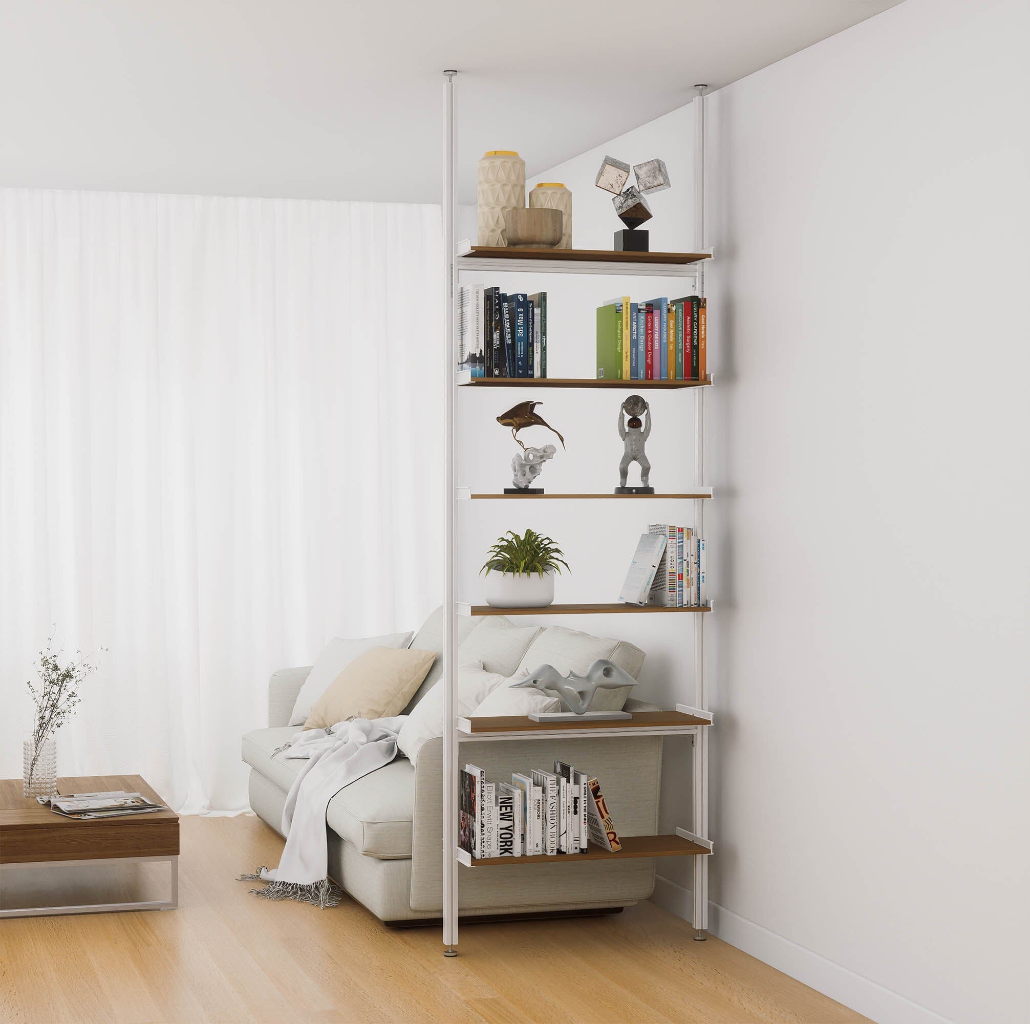 Aluminaire Wood Inspired Floor to Ceiling Shelving