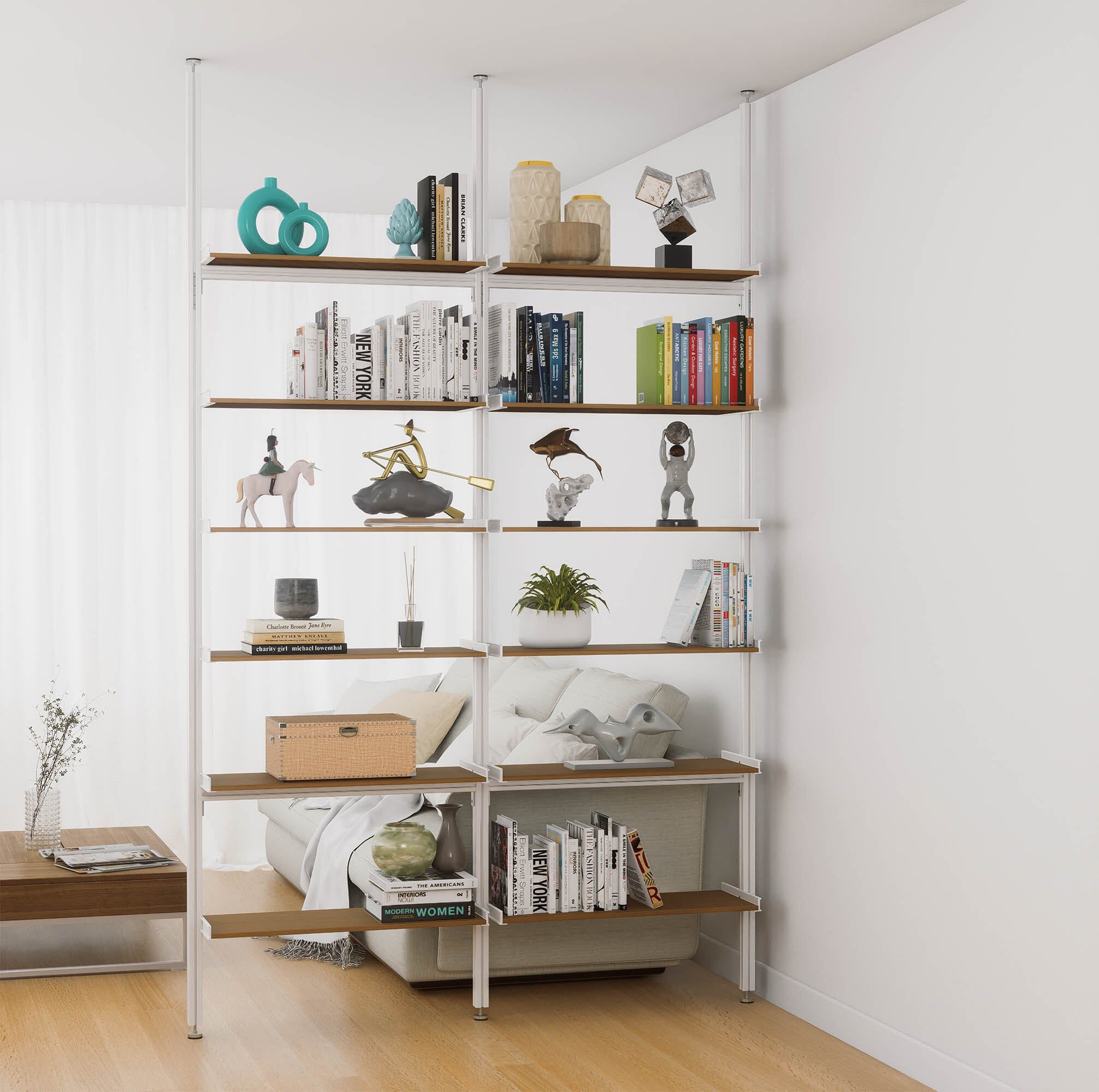 Aluminaire Wood Inspired Floor to Ceiling Shelving