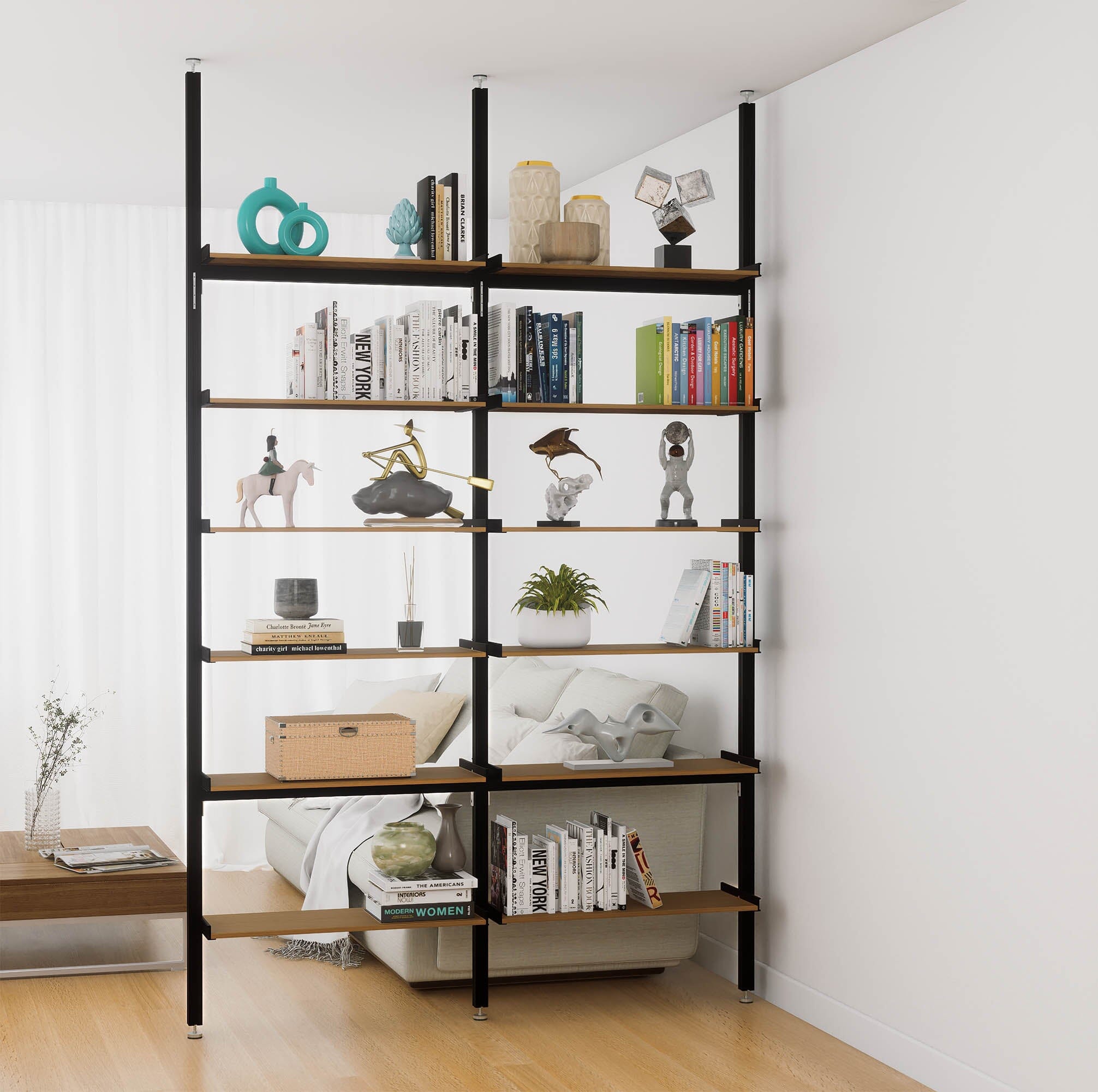 Aluminaire Wood Inspired Floor to Ceiling Shelving