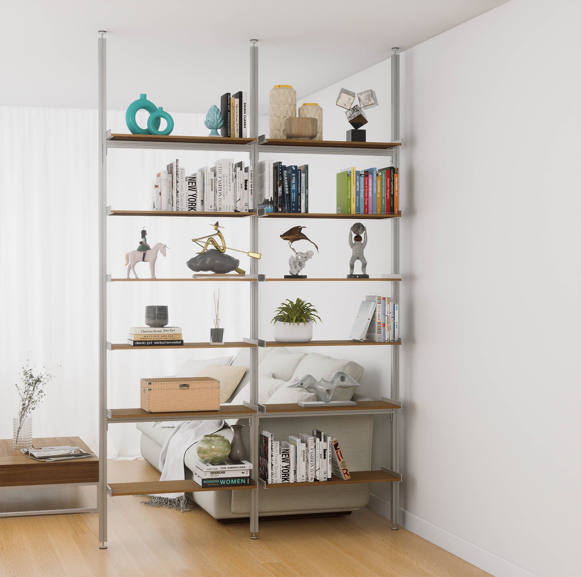 Aluminaire Wood Inspired Floor to Ceiling Shelving