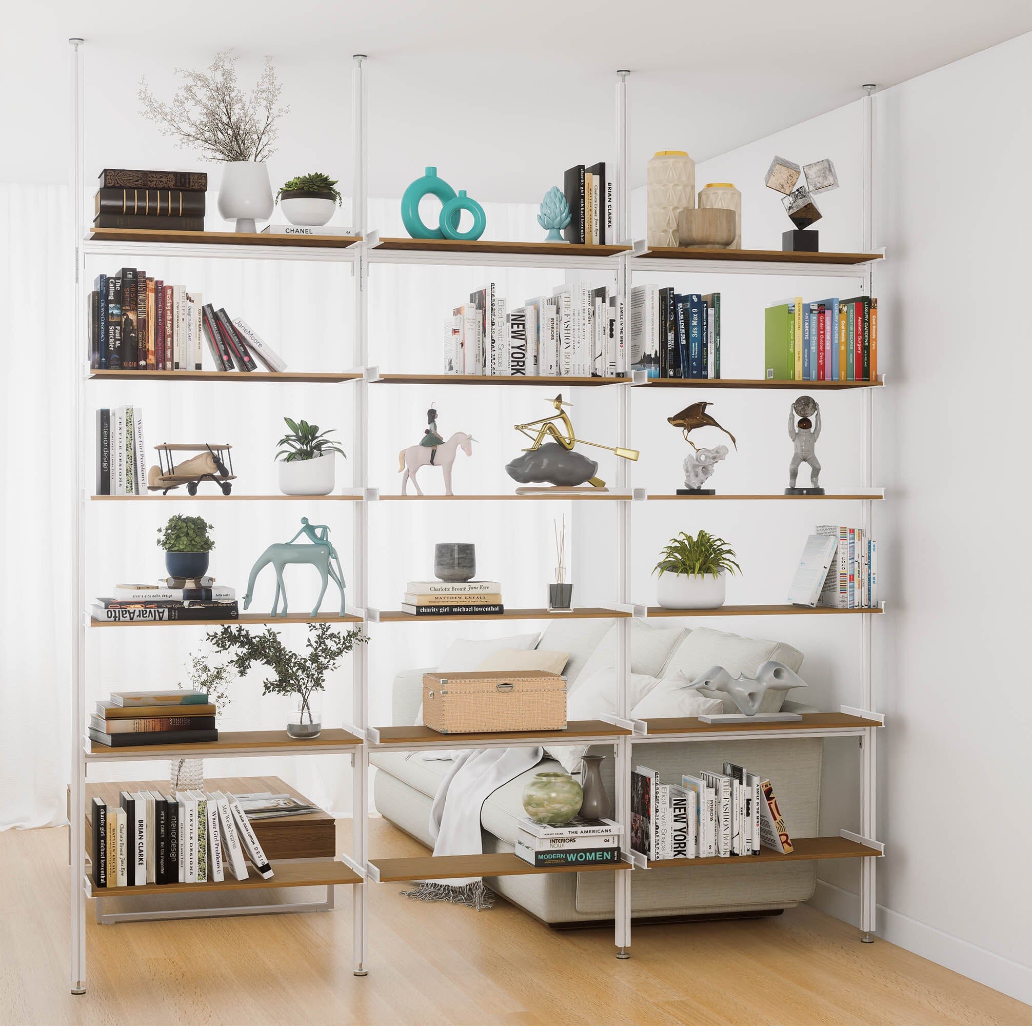 Aluminaire Wood Inspired Floor to Ceiling Shelving