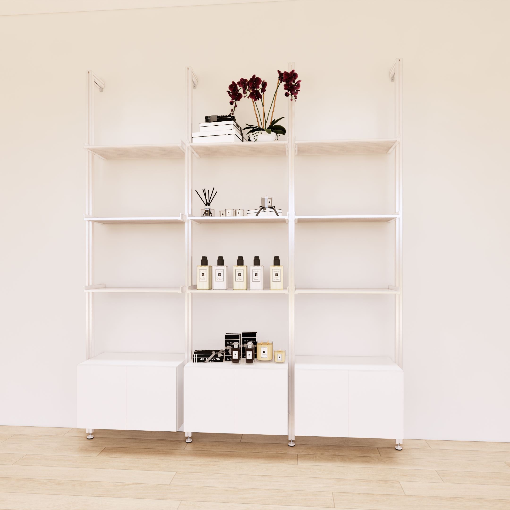 Modular Shelving Units - Aluminum Shelves + Wood Cabinets (White Sale)