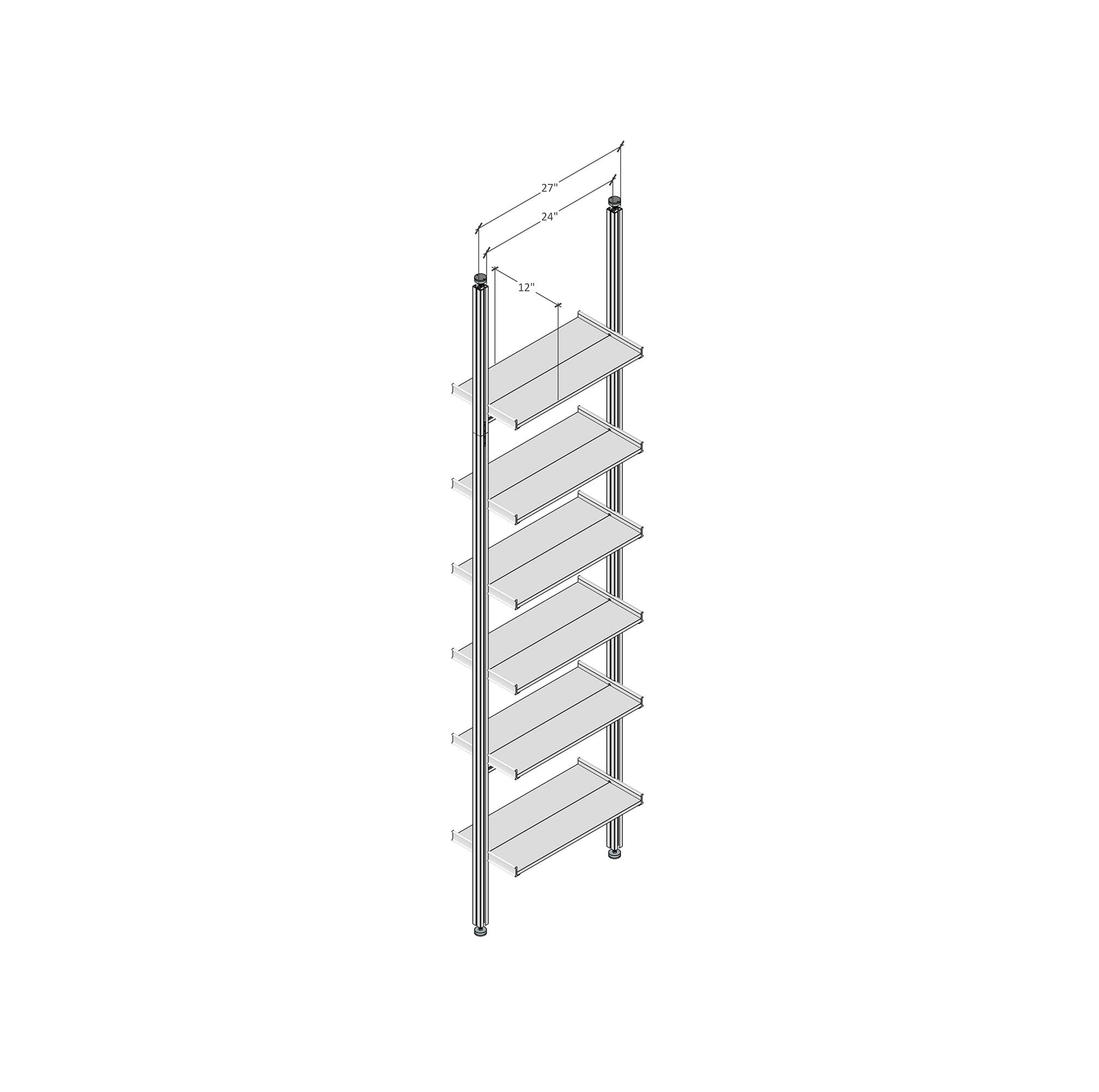 Aluminaire Wood Inspired Floor to Ceiling Shelving