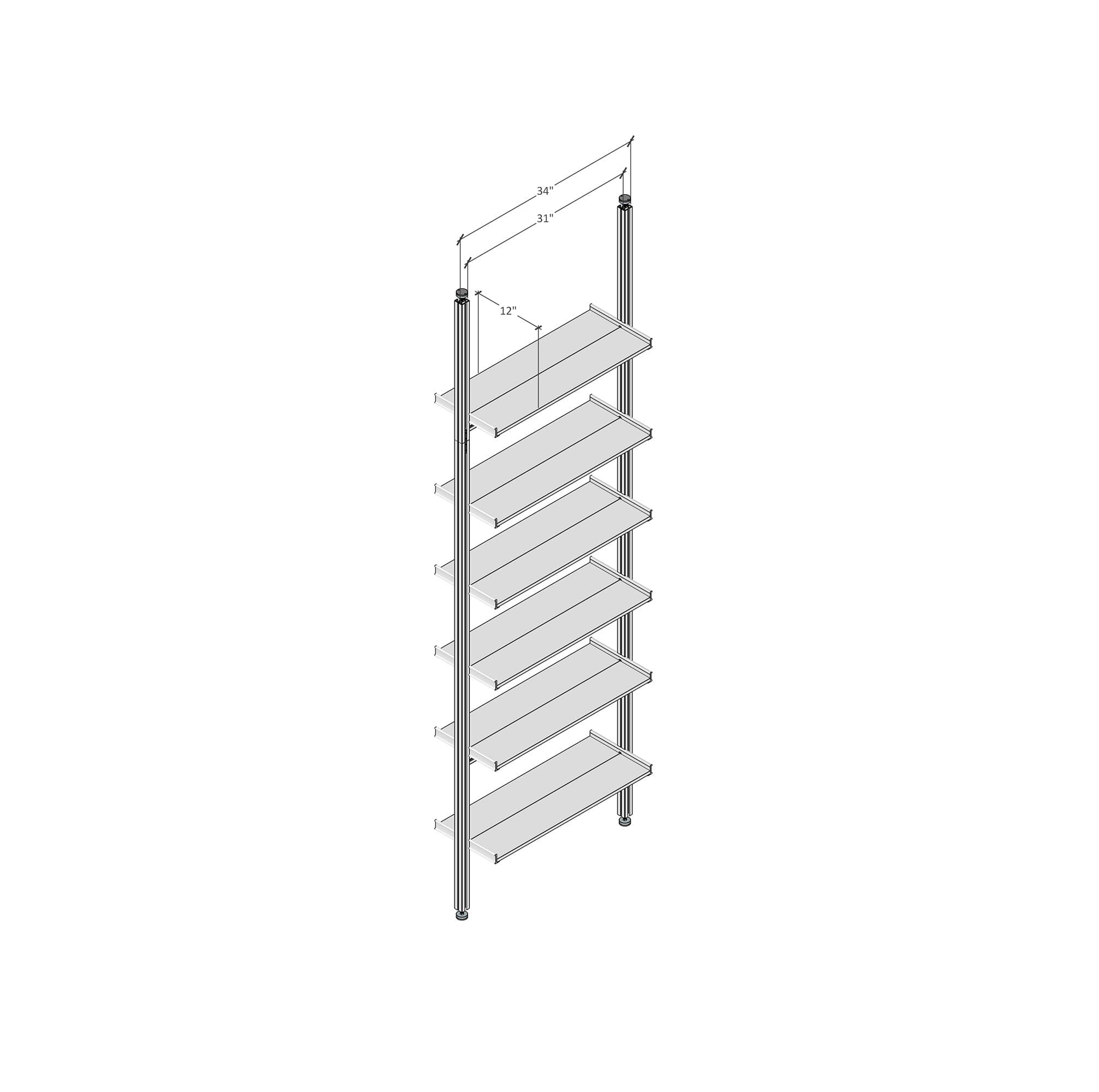 Aluminaire Wood Inspired Floor to Ceiling Shelving