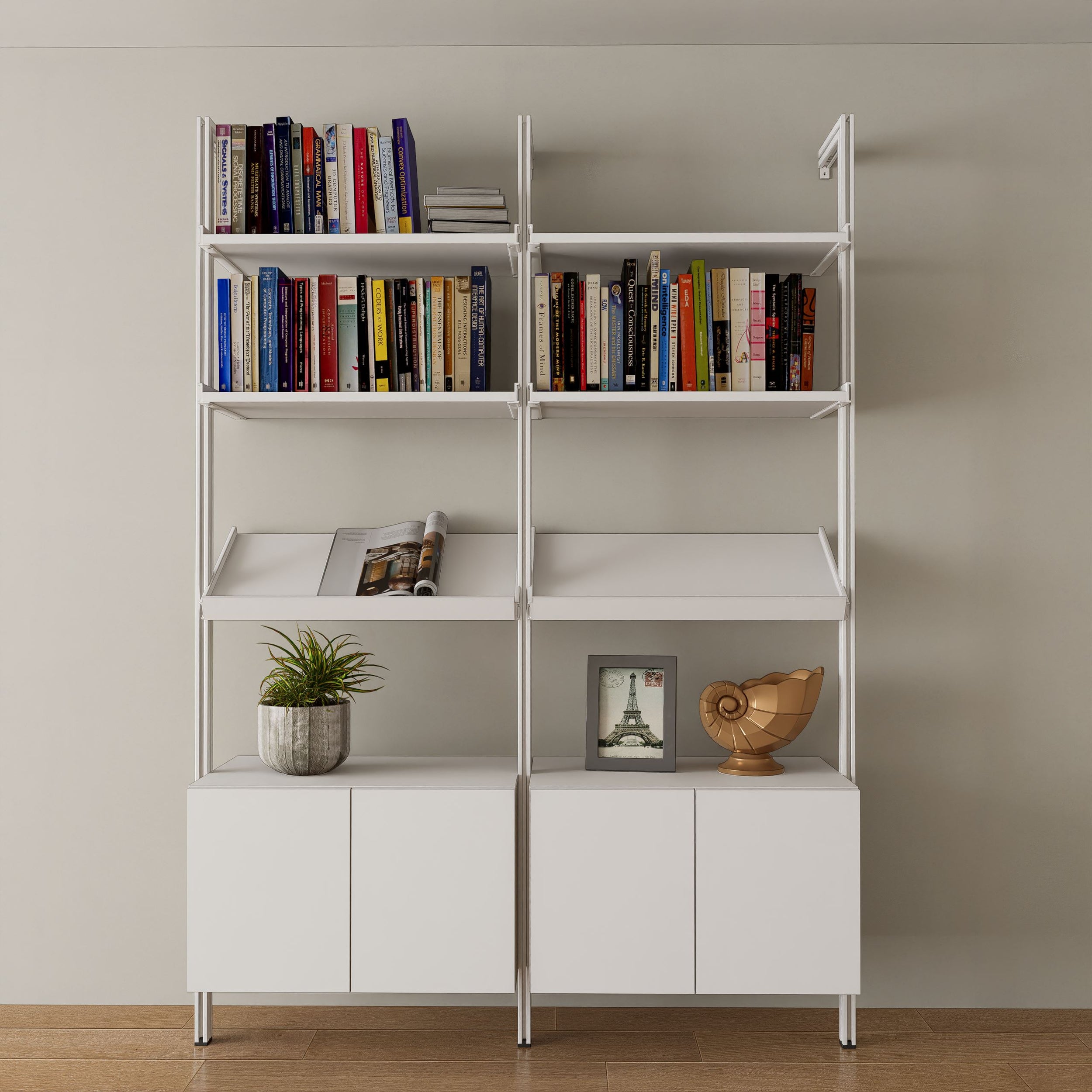 Modular Shelving Units - Aluminum Shelves + Wood Cabinets (White Sale)