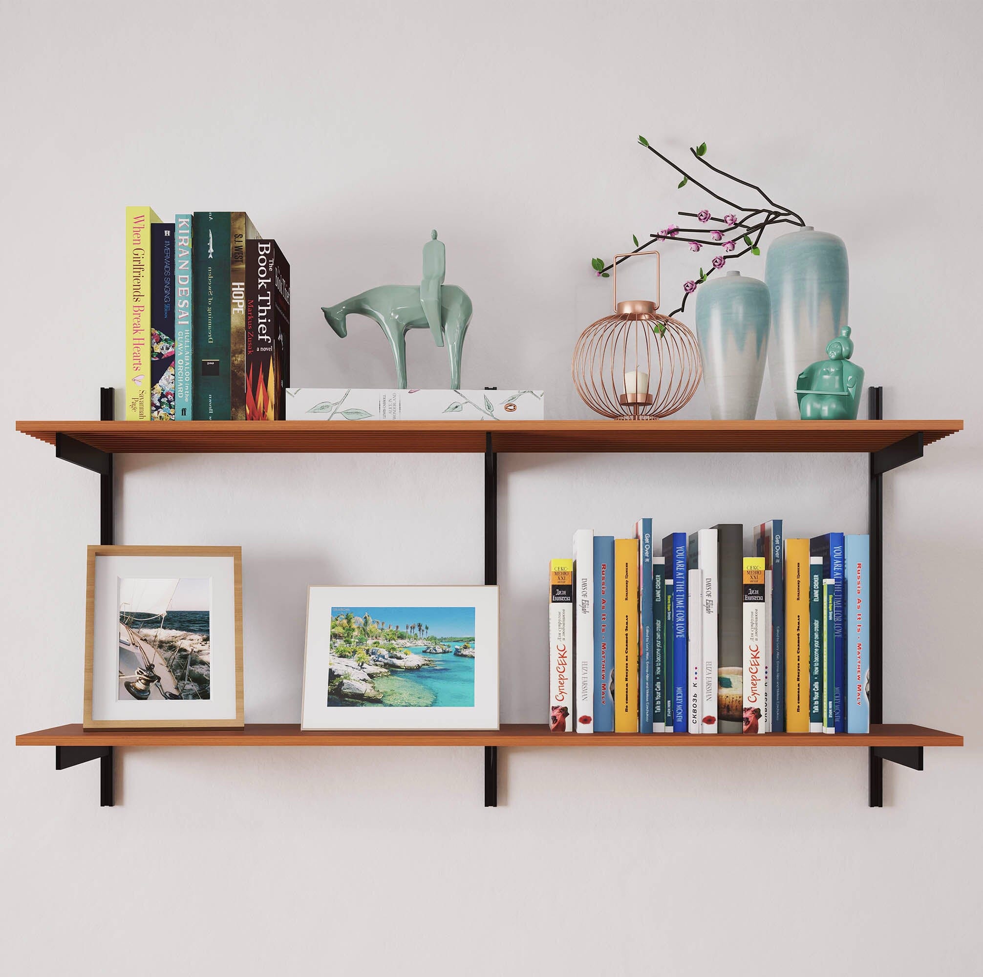 Wall Mounted Shelving Units - 2 Shelf Faux Aluminum Wood Color