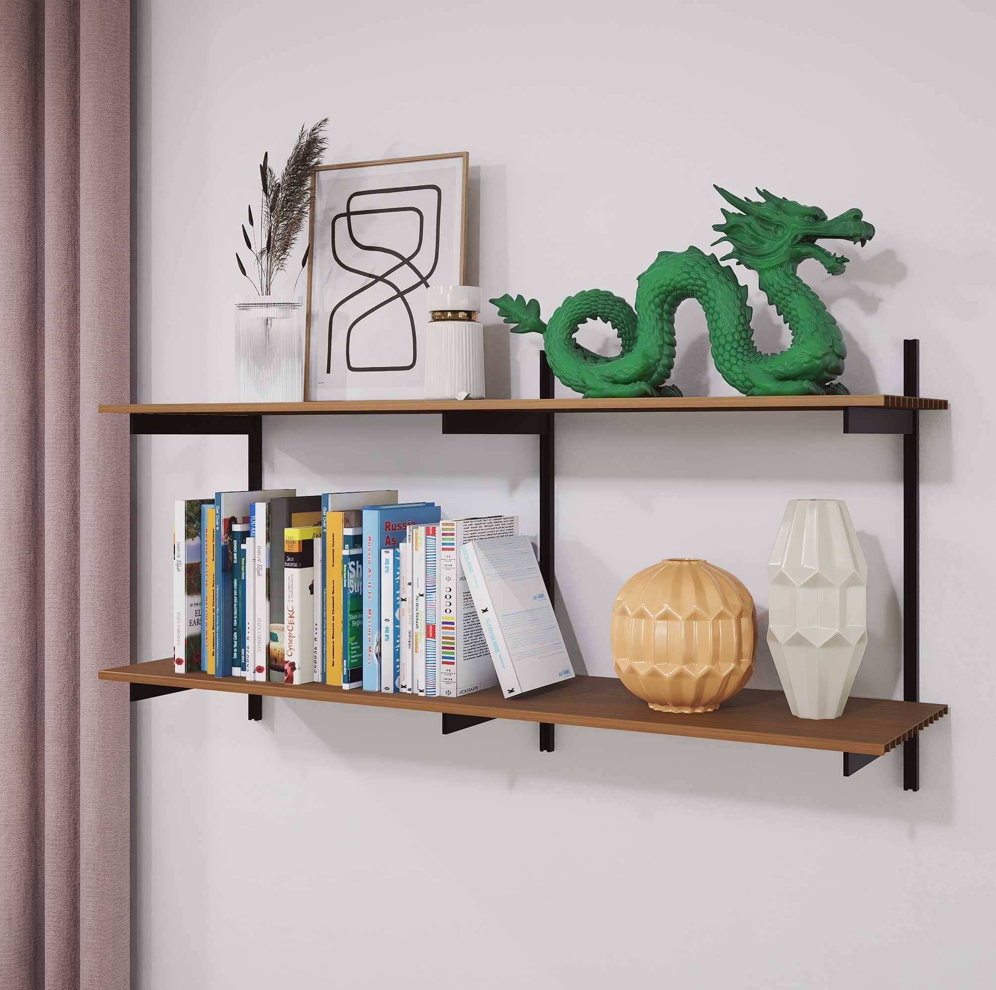 Wall Mounted Shelving Units - 2 Shelf Faux Aluminum Wood Color