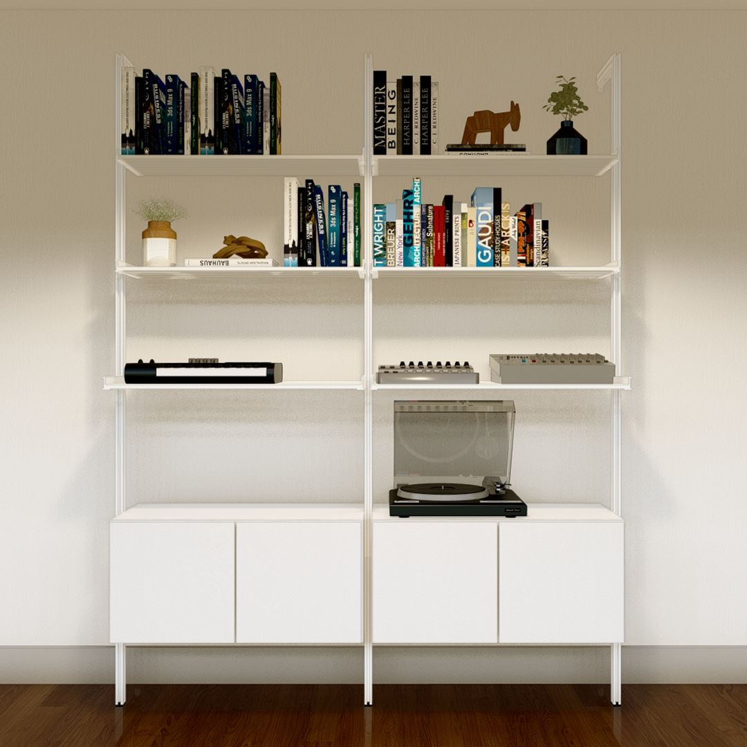 Modular Shelving Units - Aluminum Shelves + Wood Cabinets (White Sale)