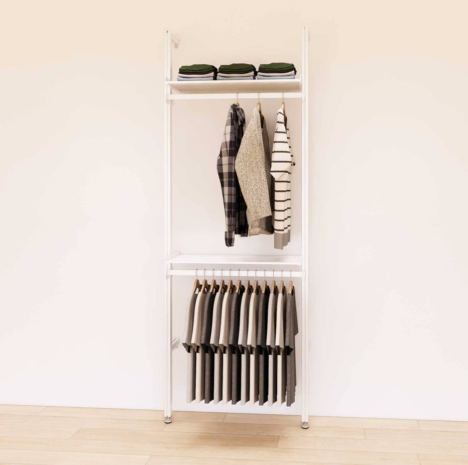 Retail Display Shelving with 2 Shelves + 2 Hanger Bars – Modern Shelving